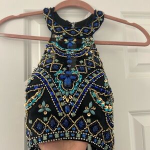 Jolene Embellished Black and Blue prom Dress